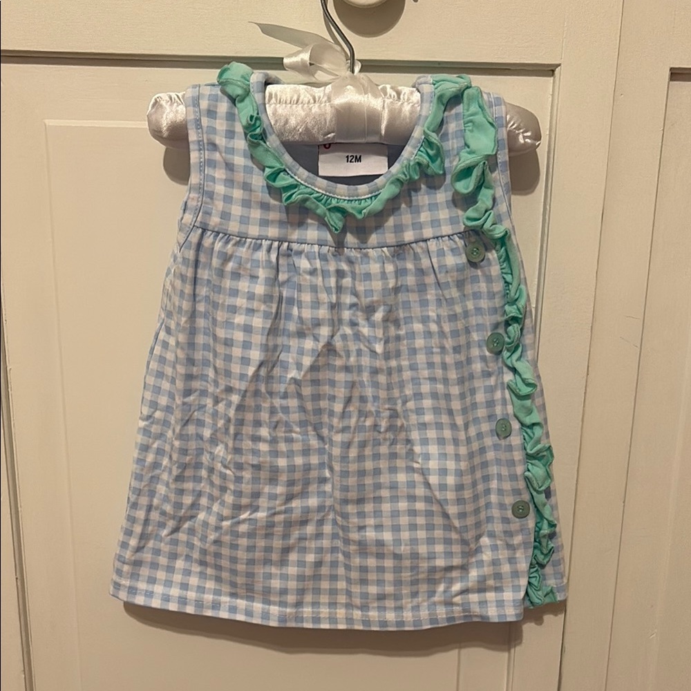 Blue and Green Gingham Dress with Matching Bloomers